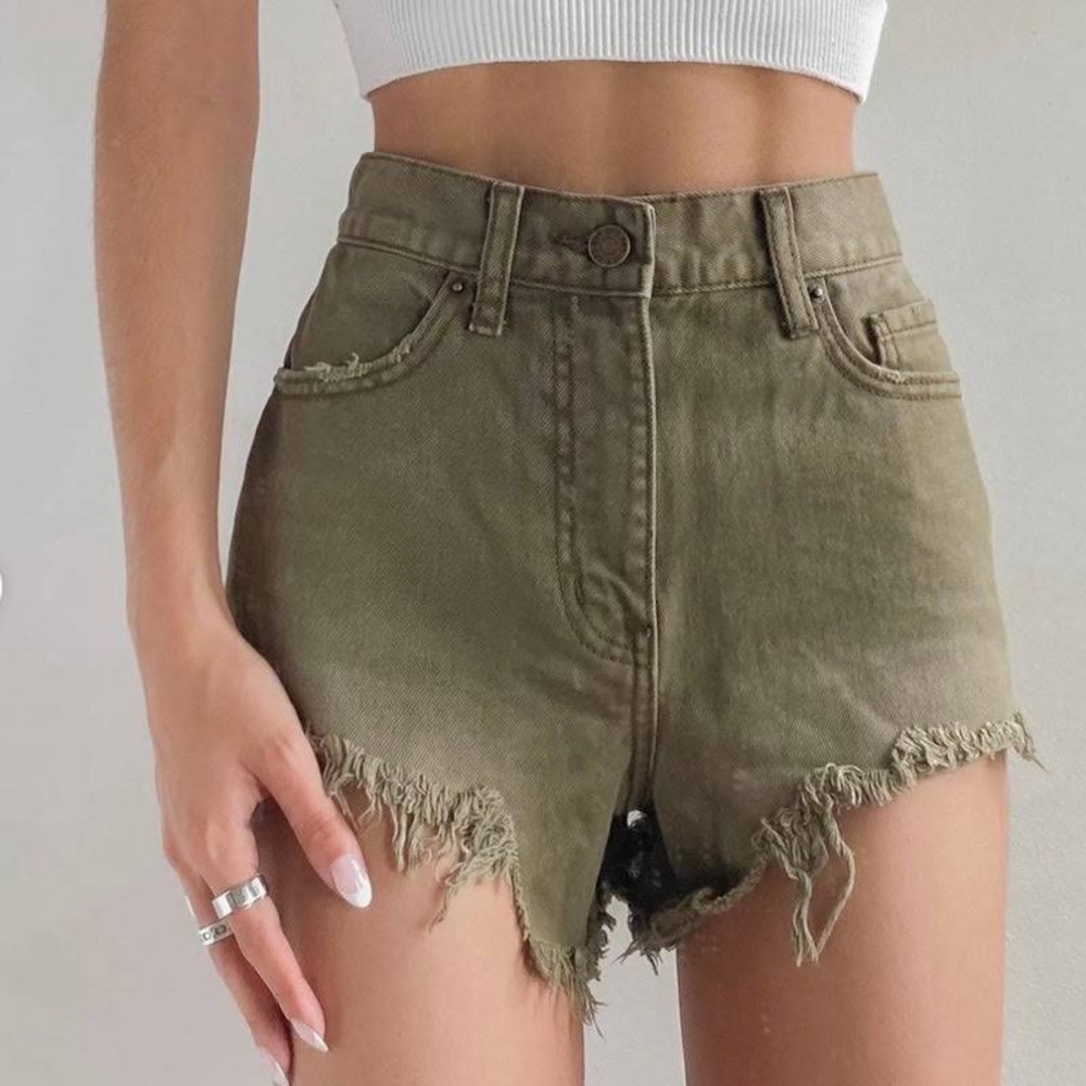 BDG High-Rise Cheeky Green Shorts - Picture 1 of 6
